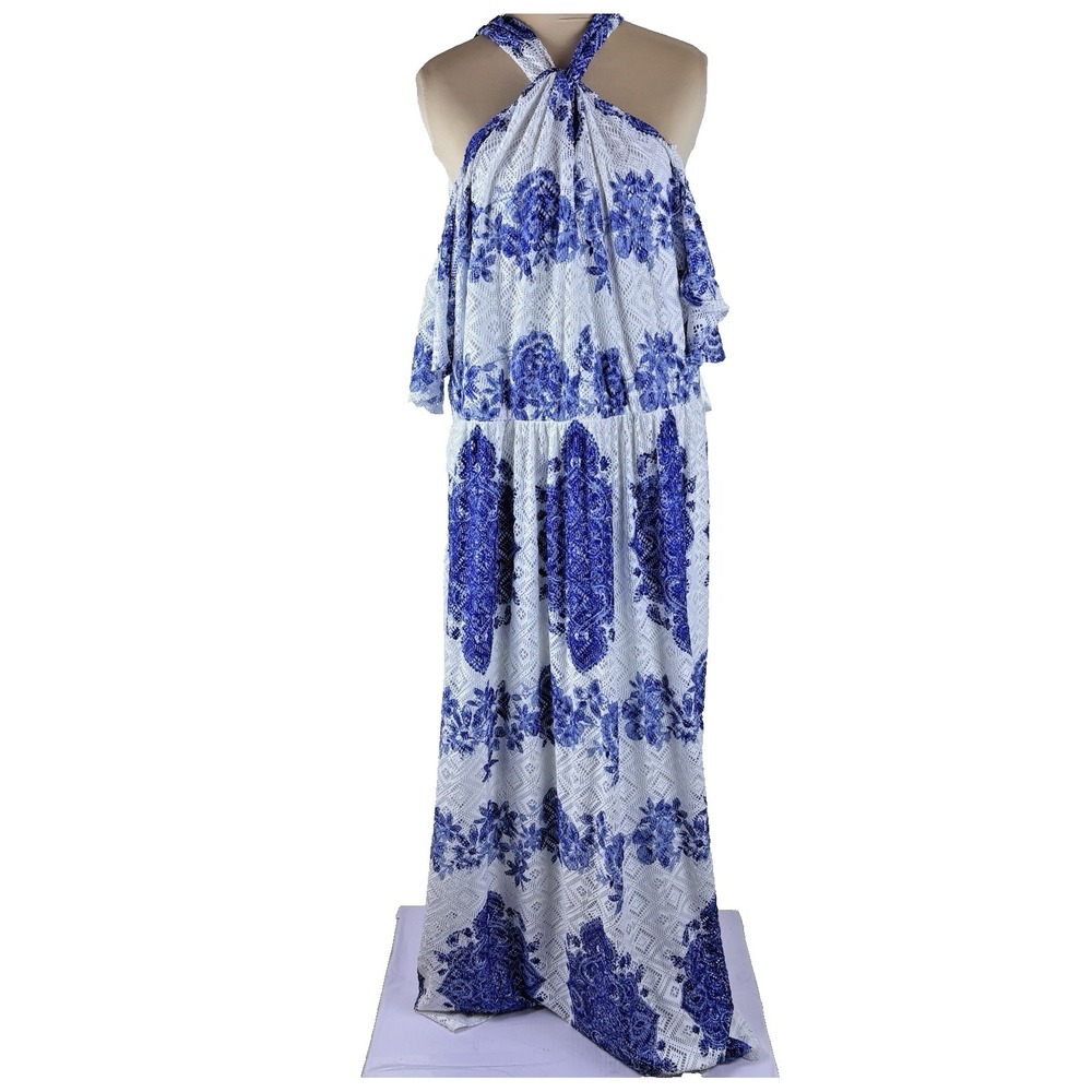 Lane Bryant Eyelet Halter Maxi Dress Womens White Blue 18 20 Y2K  Coquette NWT - Picture 2 of 14
